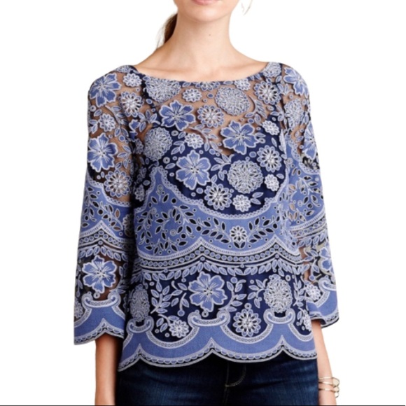 Anthropologie Tops - Anthropologie HD in Paris blue lace blouse